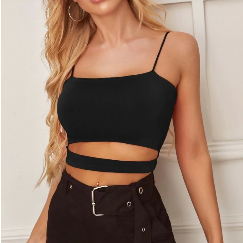 Black Cutout Cropped Cami Top